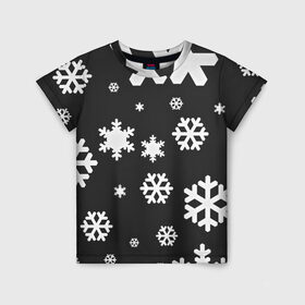 Детская футболка 3D с принтом Снежинки в Белгороде, 100% гипоаллергенный полиэфир | прямой крой, круглый вырез горловины, длина до линии бедер, чуть спущенное плечо, ткань немного тянется | christmas | new year | santa | дед мороз | елка | елочки | новогодний | новый год | рождество | сантаклаус | снег | снежинки