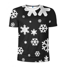 Мужская футболка 3D спортивная с принтом Снежинки в Белгороде, 100% полиэстер с улучшенными характеристиками | приталенный силуэт, круглая горловина, широкие плечи, сужается к линии бедра | christmas | new year | santa | дед мороз | елка | елочки | новогодний | новый год | рождество | сантаклаус | снег | снежинки