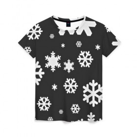 Женская футболка 3D с принтом Снежинки в Белгороде, 100% полиэфир ( синтетическое хлопкоподобное полотно) | прямой крой, круглый вырез горловины, длина до линии бедер | christmas | new year | santa | дед мороз | елка | елочки | новогодний | новый год | рождество | сантаклаус | снег | снежинки