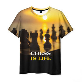 Мужская футболка 3D с принтом Шахматы - это жизнь в Белгороде, 100% полиэфир | прямой крой, круглый вырез горловины, длина до линии бедер | chess | game | sport | гроссмейстер | закат | игра | интеллект | солнце | спорт | фигура | шахматист | шахматы