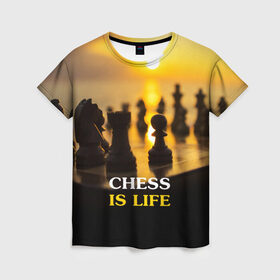 Женская футболка 3D с принтом Шахматы - это жизнь в Белгороде, 100% полиэфир ( синтетическое хлопкоподобное полотно) | прямой крой, круглый вырез горловины, длина до линии бедер | chess | game | sport | гроссмейстер | закат | игра | интеллект | солнце | спорт | фигура | шахматист | шахматы