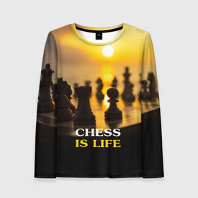 Женский лонгслив 3D с принтом Шахматы - это жизнь в Белгороде, 100% полиэстер | длинные рукава, круглый вырез горловины, полуприлегающий силуэт | chess | game | sport | гроссмейстер | закат | игра | интеллект | солнце | спорт | фигура | шахматист | шахматы