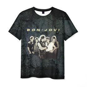 Мужская футболка 3D с принтом Группа Bon Jovi в Белгороде, 100% полиэфир | прямой крой, круглый вырез горловины, длина до линии бедер | bon jovi | бон | бон джови | глэм | группа | джови | джон | рок | хард