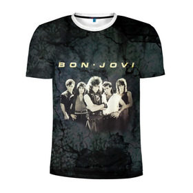 Мужская футболка 3D спортивная с принтом Группа Bon Jovi в Белгороде, 100% полиэстер с улучшенными характеристиками | приталенный силуэт, круглая горловина, широкие плечи, сужается к линии бедра | Тематика изображения на принте: bon jovi | бон | бон джови | глэм | группа | джови | джон | рок | хард