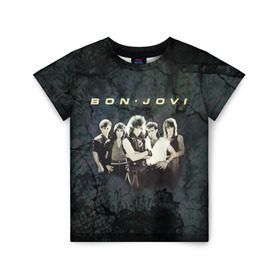 Детская футболка 3D с принтом Группа Bon Jovi в Белгороде, 100% гипоаллергенный полиэфир | прямой крой, круглый вырез горловины, длина до линии бедер, чуть спущенное плечо, ткань немного тянется | bon jovi | бон | бон джови | глэм | группа | джови | джон | рок | хард