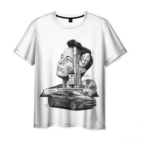 Мужская футболка 3D с принтом Илон Маск в Белгороде, 100% полиэфир | прямой крой, круглый вырез горловины, длина до линии бедер | hyperloop | pay pal | space x | tesla | гений | день космонавтики | полет на марс | тесла | электрокар | электромобиль