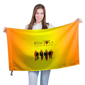 Флаг 3D с принтом Группа Bon Jovi в Белгороде, 100% полиэстер | плотность ткани — 95 г/м2, размер — 67 х 109 см. Принт наносится с одной стороны | bon jovi | бон | бон джови | глэм | группа | джови | джон | рок | хард