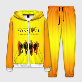 Мужской костюм 3D с принтом Группа Bon Jovi в Белгороде, 100% полиэстер | Манжеты и пояс оформлены тканевой резинкой, двухслойный капюшон со шнурком для регулировки, карманы спереди | bon jovi | бон | бон джови | глэм | группа | джови | джон | рок | хард