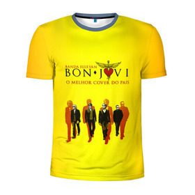 Мужская футболка 3D спортивная с принтом Группа Bon Jovi в Белгороде, 100% полиэстер с улучшенными характеристиками | приталенный силуэт, круглая горловина, широкие плечи, сужается к линии бедра | bon jovi | бон | бон джови | глэм | группа | джови | джон | рок | хард
