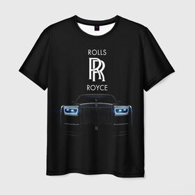 Мужская футболка 3D с принтом Rolls Royce phantom в Белгороде, 100% полиэфир | прямой крой, круглый вырез горловины, длина до линии бедер | luxury | phantom | rich | rolls royce | rr | авто | автомобили | бренд | известные | логотип | машина | надписи | огни | ролс ройс | роскошь | тень | фары | черный