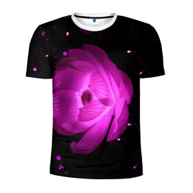 Мужская футболка 3D спортивная с принтом Цветок в Белгороде, 100% полиэстер с улучшенными характеристиками | приталенный силуэт, круглая горловина, широкие плечи, сужается к линии бедра | лепестки | модные | природа | растения | розовый | тренды | фон | цвет | цветок | цветы | черный