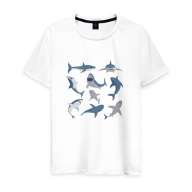 Мужская футболка хлопок с принтом Акулы в Белгороде, 100% хлопок | прямой крой, круглый вырез горловины, длина до линии бедер, слегка спущенное плечо. | акула | зубы | океан | челюсть