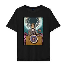 Мужская футболка хлопок Oversize с принтом Джон Кеннеди в Белгороде, 100% хлопок | свободный крой, круглый ворот, “спинка” длиннее передней части | apollo | nasa | usa | аполлон | высадка на луну | космическая гонка | луна | лунная программа | наса | президент америки | сша