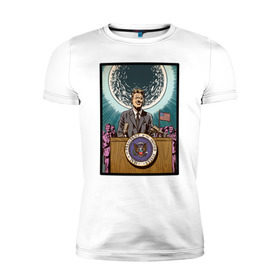 Мужская футболка премиум с принтом Джон Кеннеди в Белгороде, 92% хлопок, 8% лайкра | приталенный силуэт, круглый вырез ворота, длина до линии бедра, короткий рукав | apollo | nasa | usa | аполлон | высадка на луну | космическая гонка | луна | лунная программа | наса | президент америки | сша