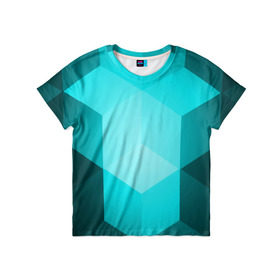 Детская футболка 3D с принтом Neon Cube в Белгороде, 100% гипоаллергенный полиэфир | прямой крой, круглый вырез горловины, длина до линии бедер, чуть спущенное плечо, ткань немного тянется | бирюзовый | геометрия | кубы | яркий