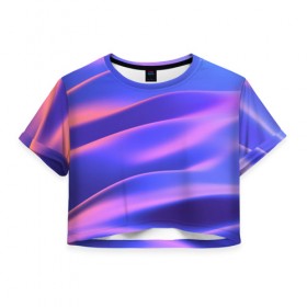 Женская футболка 3D укороченная с принтом Water Colors в Белгороде, 100% полиэстер | круглая горловина, длина футболки до линии талии, рукава с отворотами | абстракция | вода.цветные | волны | краски | море | радужные | розовый | синий | фиолетовый | цвет | цвета | яркие