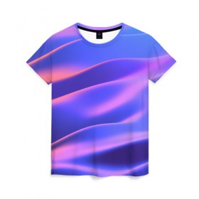 Женская футболка 3D с принтом Water Colors в Белгороде, 100% полиэфир ( синтетическое хлопкоподобное полотно) | прямой крой, круглый вырез горловины, длина до линии бедер | абстракция | вода.цветные | волны | краски | море | радужные | розовый | синий | фиолетовый | цвет | цвета | яркие