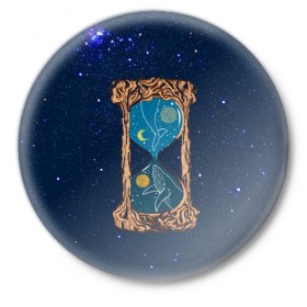 Значок с принтом Звёздные часы в Белгороде,  металл | круглая форма, металлическая застежка в виде булавки | звезды | кит | космос | плеяды | пространство | созвездие | часы