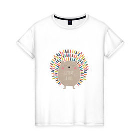 Женская футболка хлопок с принтом Ёжик в Белгороде, 100% хлопок | прямой крой, круглый вырез горловины, длина до линии бедер, слегка спущенное плечо | ежик | кот | котэ | кофе | машина | пончик