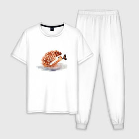 Мужская пижама хлопок с принтом Ёжик в Белгороде, 100% хлопок | брюки и футболка прямого кроя, без карманов, на брюках мягкая резинка на поясе и по низу штанин
 | Тематика изображения на принте: ежик