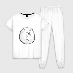 Женская пижама хлопок с принтом Ёжик в Белгороде, 100% хлопок | брюки и футболка прямого кроя, без карманов, на брюках мягкая резинка на поясе и по низу штанин | ежик