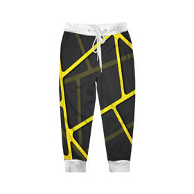 Детские брюки 3D с принтом Желтая сетка в Белгороде, 100% полиэстер | манжеты по низу, эластичный пояс регулируется шнурком, по бокам два кармана без застежек, внутренняя часть кармана из мелкой сетки | yellow | абстракция | желтый | линия.line | сетка