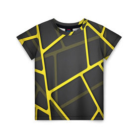 Детская футболка 3D с принтом Желтая сетка в Белгороде, 100% гипоаллергенный полиэфир | прямой крой, круглый вырез горловины, длина до линии бедер, чуть спущенное плечо, ткань немного тянется | yellow | абстракция | желтый | линия.line | сетка