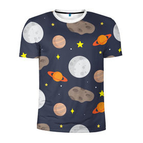 Мужская футболка 3D спортивная с принтом Луна в Белгороде, 100% полиэстер с улучшенными характеристиками | приталенный силуэт, круглая горловина, широкие плечи, сужается к линии бедра | Тематика изображения на принте: астероид | луна | метеорит | планета | сатурн | юпитер