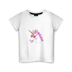 Детская футболка хлопок с принтом Единорог хипстер в Белгороде, 100% хлопок | круглый вырез горловины, полуприлегающий силуэт, длина до линии бедер | едиорог | лошадь | очки | сказка | хипстер | чудо