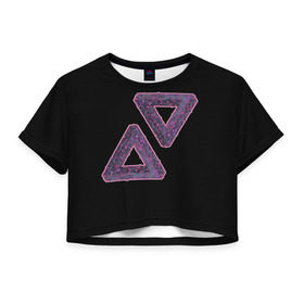 Женская футболка 3D укороченная с принтом Треугольники Пенроуза в Белгороде, 100% полиэстер | круглая горловина, длина футболки до линии талии, рукава с отворотами | иллюзия | невероятный | невозможный | несуществующий | треугольник | трибар
