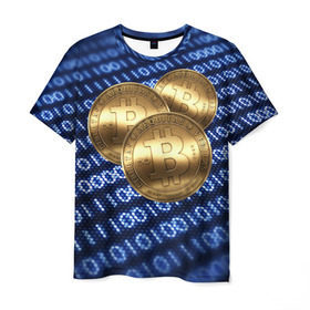 Мужская футболка 3D с принтом Bitcoin в Белгороде, 100% полиэфир | прямой крой, круглый вырез горловины, длина до линии бедер | bitcoin | блокчейн | криптовалюта