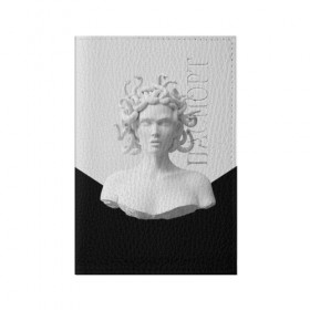 Обложка для паспорта матовая кожа с принтом Snake girl в Белгороде, натуральная матовая кожа | размер 19,3 х 13,7 см; прозрачные пластиковые крепления | snake | белый | волосы | глаза | губы | девушка | змеи | скульптура | тело.черный | цвет