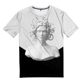 Мужская футболка 3D с принтом Snake girl в Белгороде, 100% полиэфир | прямой крой, круглый вырез горловины, длина до линии бедер | snake | белый | волосы | глаза | губы | девушка | змеи | скульптура | тело.черный | цвет
