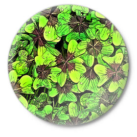 Значок с принтом Clover pattern в Белгороде,  металл | круглая форма, металлическая застежка в виде булавки | pattern | абстракция | арт | клевер | листья | паттерн | узор