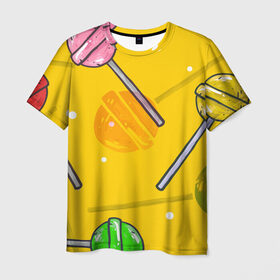 Мужская футболка 3D с принтом Чупа-Чупс в Белгороде, 100% полиэфир | прямой крой, круглый вырез горловины, длина до линии бедер | Тематика изображения на принте: конфеты | леденец | паттерн | сладость | узор | чупа чупс