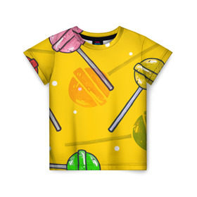 Детская футболка 3D с принтом Чупа-Чупс в Белгороде, 100% гипоаллергенный полиэфир | прямой крой, круглый вырез горловины, длина до линии бедер, чуть спущенное плечо, ткань немного тянется | конфеты | леденец | паттерн | сладость | узор | чупа чупс