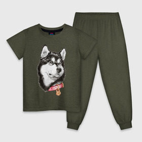 Детская пижама хлопок с принтом Маламут в Белгороде, 100% хлопок |  брюки и футболка прямого кроя, без карманов, на брюках мягкая резинка на поясе и по низу штанин
 | аляска | карандаш | маламут | рисунок | собака | хаски