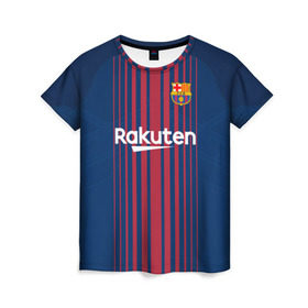 Женская футболка 3D с принтом Неймар Форма Барселона 2018 в Белгороде, 100% полиэфир ( синтетическое хлопкоподобное полотно) | прямой крой, круглый вырез горловины, длина до линии бедер | barca | barcelona | barsa | barselona | jr | neymar | барса | барселона | домашняя | неймар | нэймар | футбольная форма