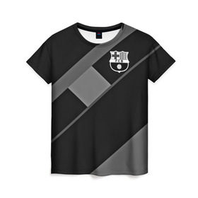 Женская футболка 3D с принтом FC Barcelona gray collection в Белгороде, 100% полиэфир ( синтетическое хлопкоподобное полотно) | прямой крой, круглый вырез горловины, длина до линии бедер | fc barcelona | мяч | спорт | футбол | чеппионат