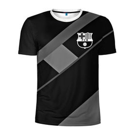 Мужская футболка 3D спортивная с принтом FC Barcelona gray collection в Белгороде, 100% полиэстер с улучшенными характеристиками | приталенный силуэт, круглая горловина, широкие плечи, сужается к линии бедра | Тематика изображения на принте: fc barcelona | мяч | спорт | футбол | чеппионат