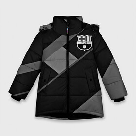 Зимняя куртка для девочек 3D с принтом FC Barcelona gray collection в Белгороде, ткань верха — 100% полиэстер; подклад — 100% полиэстер, утеплитель — 100% полиэстер. | длина ниже бедра, удлиненная спинка, воротник стойка и отстегивающийся капюшон. Есть боковые карманы с листочкой на кнопках, утяжки по низу изделия и внутренний карман на молнии. 

Предусмотрены светоотражающий принт на спинке, радужный светоотражающий элемент на пуллере молнии и на резинке для утяжки. | Тематика изображения на принте: fc barcelona | мяч | спорт | футбол | чеппионат