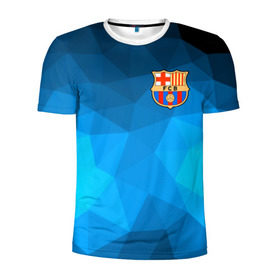 Мужская футболка 3D спортивная с принтом FC Barcelona blue polygon 2018 в Белгороде, 100% полиэстер с улучшенными характеристиками | приталенный силуэт, круглая горловина, широкие плечи, сужается к линии бедра | fc barcelona | мяч | спорт | футбол | чеппионат 