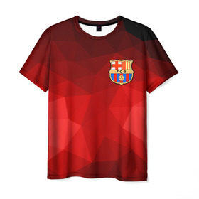 Мужская футболка 3D с принтом FC Barcelona red polygon 2018 в Белгороде, 100% полиэфир | прямой крой, круглый вырез горловины, длина до линии бедер | fc barcelona | мяч | спорт | футбол | чеппионат