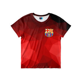 Детская футболка 3D с принтом FC Barcelona red polygon 2018 в Белгороде, 100% гипоаллергенный полиэфир | прямой крой, круглый вырез горловины, длина до линии бедер, чуть спущенное плечо, ткань немного тянется | fc barcelona | мяч | спорт | футбол | чеппионат