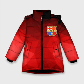 Зимняя куртка для девочек 3D с принтом FC Barcelona red polygon 2018 в Белгороде, ткань верха — 100% полиэстер; подклад — 100% полиэстер, утеплитель — 100% полиэстер. | длина ниже бедра, удлиненная спинка, воротник стойка и отстегивающийся капюшон. Есть боковые карманы с листочкой на кнопках, утяжки по низу изделия и внутренний карман на молнии. 

Предусмотрены светоотражающий принт на спинке, радужный светоотражающий элемент на пуллере молнии и на резинке для утяжки. | fc barcelona | мяч | спорт | футбол | чеппионат