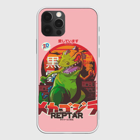 Чехол для iPhone 12 Pro с принтом Годзилла в Белгороде, силикон | область печати: задняя сторона чехла, без боковых панелей | lizard | raptor | reptar | t rex  dino | годзила | годзилла | динозавр | иероглифы | монстр | япония | ящер