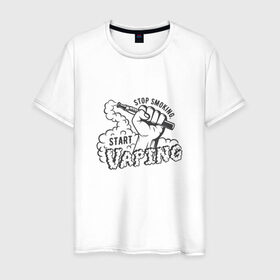 Мужская футболка хлопок с принтом Stop smoking, start vaping в Белгороде, 100% хлопок | прямой крой, круглый вырез горловины, длина до линии бедер, слегка спущенное плечо. | Тематика изображения на принте: 