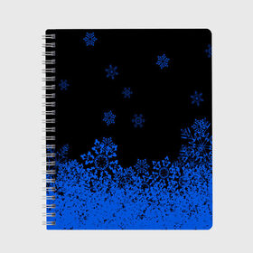 Тетрадь с принтом Голубые снежинки в Белгороде, 100% бумага | 48 листов, плотность листов — 60 г/м2, плотность картонной обложки — 250 г/м2. Листы скреплены сбоку удобной пружинной спиралью. Уголки страниц и обложки скругленные. Цвет линий — светло-серый
 | Тематика изображения на принте: 