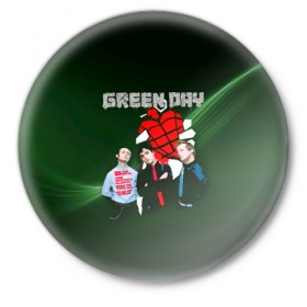 Значок с принтом Группа Green Day в Белгороде,  металл | круглая форма, металлическая застежка в виде булавки | Тематика изображения на принте: american idiot | green day | альтернативный | билли джо армстронг | грин дей | группа | зелёный день | майк дёрнт | музыка | надпись | панк | поп | поппанк | рок | тре кул
