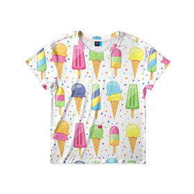 Детская футболка 3D с принтом мороженное в Белгороде, 100% гипоаллергенный полиэфир | прямой крой, круглый вырез горловины, длина до линии бедер, чуть спущенное плечо, ткань немного тянется | dessert | food | ice cream | sweets | десерт | еда | мороженное | сладости